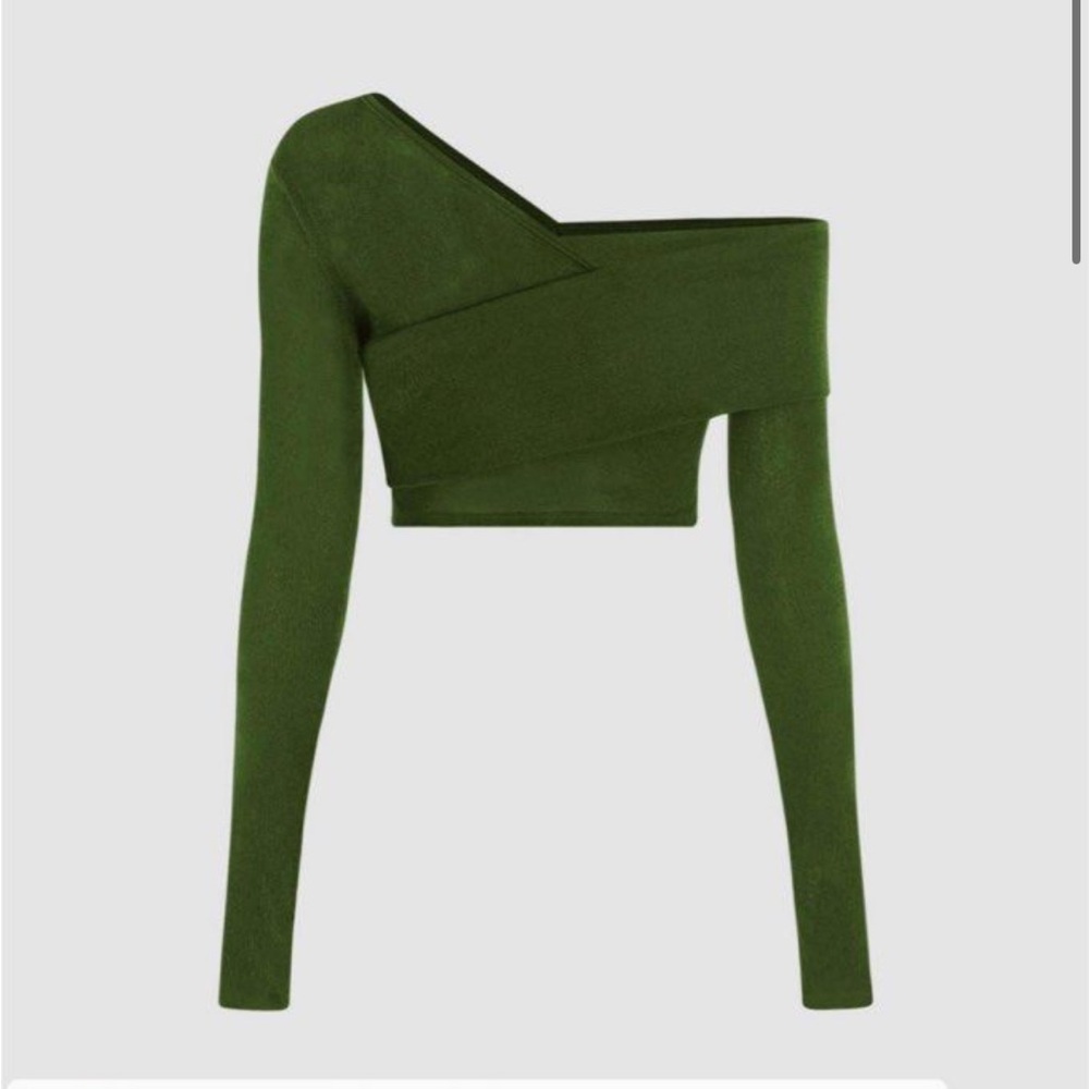 Cider Asymmetrical Off-Shoulder Crop Top